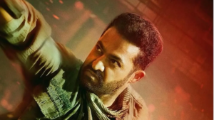 Jr NTR in rugged look from Devara Part 1, holding a sword